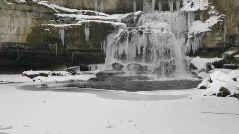 Snowy waterfall Stock Footage 97869215