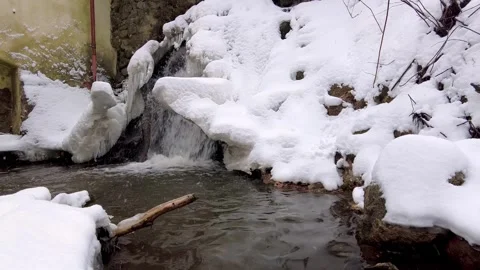 Snowy Waterfall in Winter Stock Footage 296499517