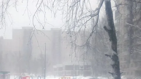 Snowy Window Wide Shot Stock Footage 237512943