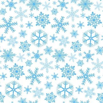 Snowy winter christmas seamless pattern, blue snowflake on white background,  Stock Illustration