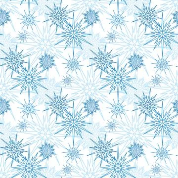 Snowy winter christmas seamless pattern, blue snowflake on white background Stock Illustration