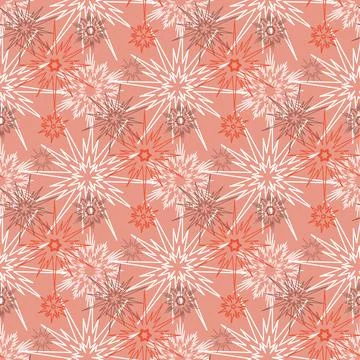 Snowy winter christmas seamless pattern, flash snowflake on pink orange backg Illustrazione stock