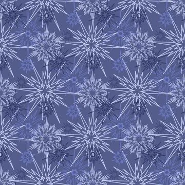 Snowy winter christmas seamless pattern, flash snowflake on blue ornament Stock Illustration