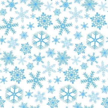 Snowy winter christmas seamless pattern, blue snowflake on white background,  Stock Illustration