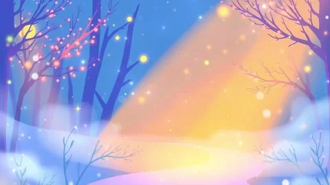 Snowy Winter Forest : A Cold Animated Scene with Bare Trees and Shining Light Stock Footage 307472200
