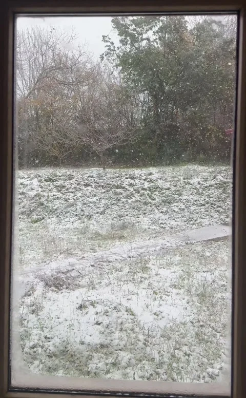 Snowy Winter Landscape Through Window Video stock 325457800
