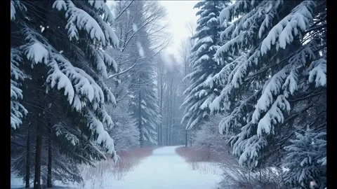 Snowy Winter Path in the Forest Stock Footage 294773070