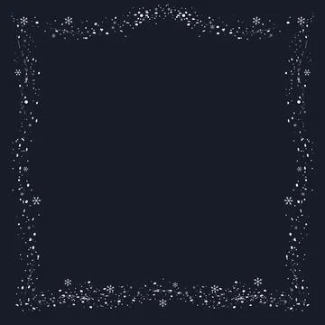 Snowy winter rectangle frame. Border with snowflakes and snowy dust. Hand dra Stock Illustration