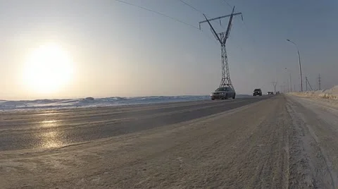 Snowy winter road Stock Footage 13583369