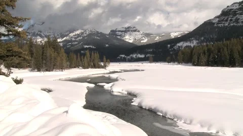 Snowy Yellowstone Stream Stock Footage 46667492