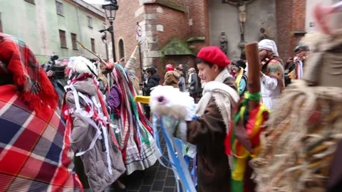So called babski comber, a medieval Shrovetide folk celebration Stock Footage 279383613