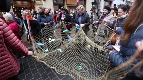 So called babski comber, a medieval Shrovetide folk celebration Stock Footage 279383936