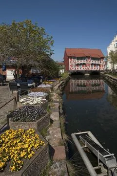 The so-called vault, the bridge house, a heritage-protected half-timbered house Stock Photos