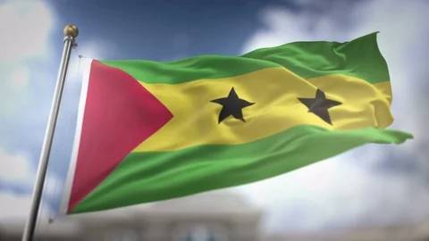 So Tom and Prncipe Flag Waving Slow Motion 3D Rendering Blue Sky Background.. Stock Footage 75511998