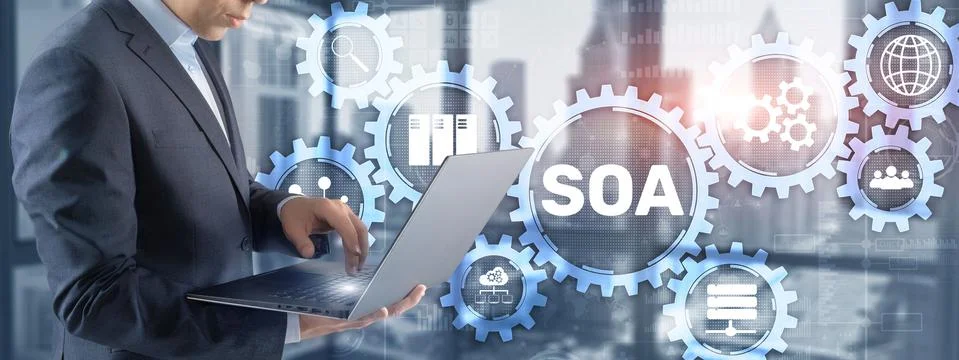 SOA. Service Oriented Architecture under principle of service encapsulation. Foto stock