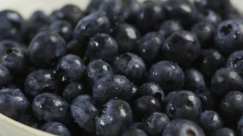 Soaked cluster of fresh blueberries - closeup shot Stock Footage 341027102