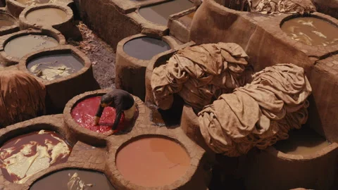 Soaking leather into the Dye Pool Stock Footage 271304849