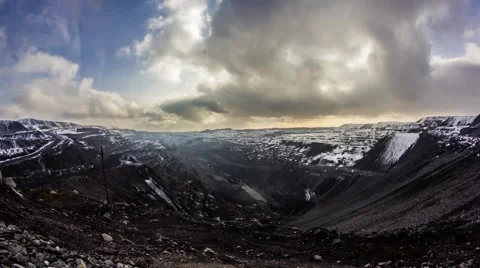 Сoal mine Open pit timelaps sky cloud snow Stock-Footage 43049929