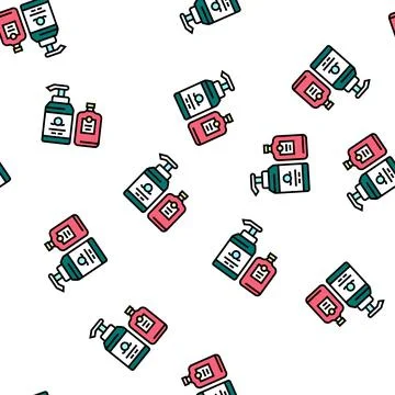 Soap and lotion containers vector seamless pattern Stock Illustration