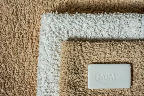 Soap and towel background Stock Photos