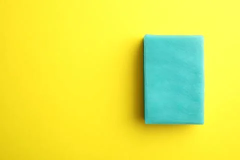 Soap bar and space for text on color background, top view Stock Photos