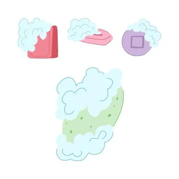 Soap bar and sponge with foam Stock Illustration