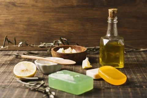 Soap bars with ingredients sunlight Stock Photos