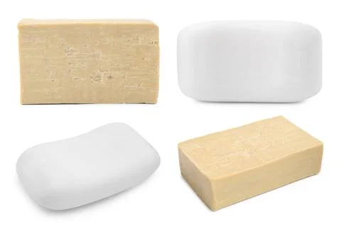 Soap bars isolated on white, set. View from different sides Stockfoto's
