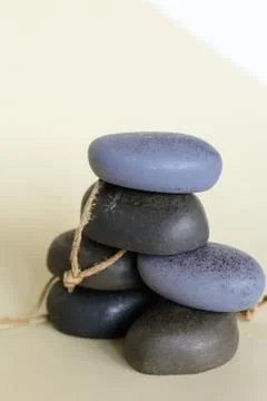 Soap bars of solid scrub for body in background with copy space. Foto stock