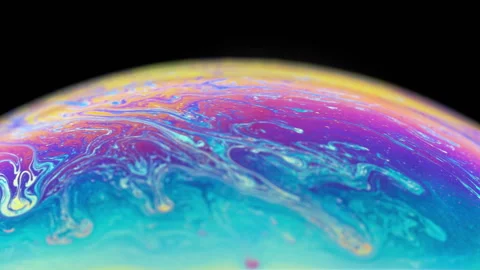 Soap bubble and its beautiful iris shimmers in different colors. Stock Footage 274361771