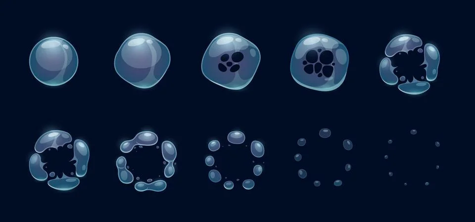 Soap bubble burst effect animated sprite explosion Stock Illustration