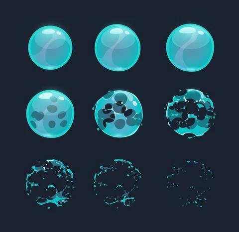 Soap bubble burst effect animated sprite for game Stock Illustration