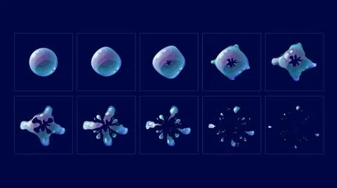 Soap bubble burst effect animated sprite sheet Stock Illustration