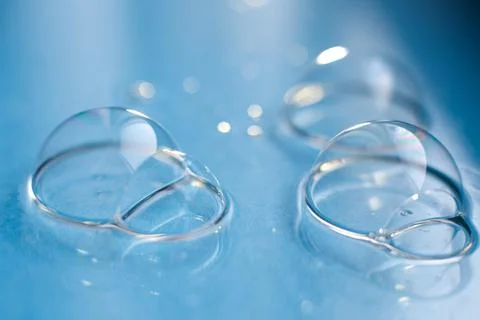 Soap bubble close up. abstract blue water background 写真素材
