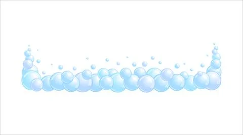 Soap bubble divider. Horizontal foam decoration element. Blue suds cloud. Vector Stock Illustration
