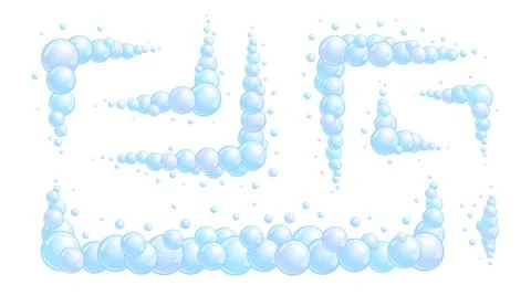 Soap bubble dividers set. Different foam decoration elements collection. Blue Stock Illustration