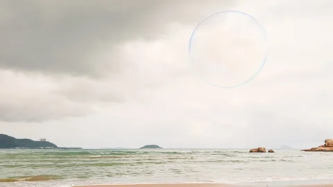 Soap bubble flying on beach. Stock Footage 274250959