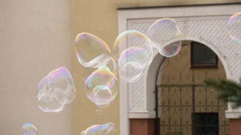 Soap bubble flying - slowmotion 60fps Stock Footage 75874301