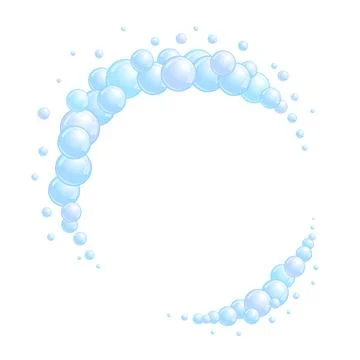 Soap bubble frame. Foam boarder. Blue suds divider and separator. Round Stock Illustration