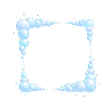 Soap bubble frame. Foam boarder. Blue suds divider and separator. Square Stock Illustration