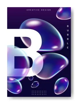 Soap bubble poster. Flying transparent balls, wall art, vertical banner and Stock Illustration
