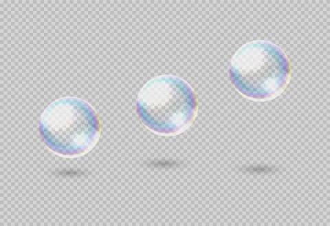 Soap bubble. Realistic rainbow shampoo ball with color reflection. 3D soaring Stock Illustration