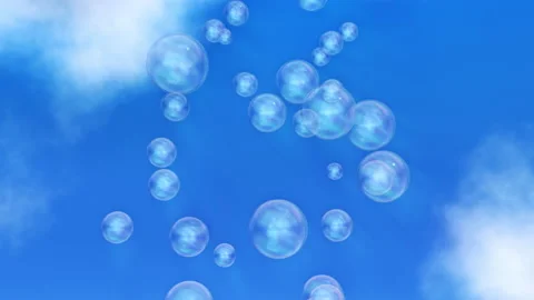 Soap bubble rising to blue sky - background is blue sky and cloud Stock-Footage 139207867