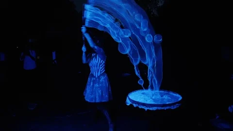 Soap bubble show highlighted in blue Stock Footage 117691145