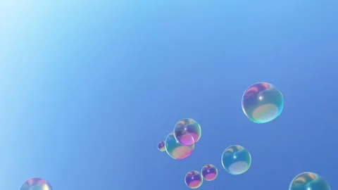Soap bubble slow motion with clear blue sky. 3D rendering bubbles and blue Video stock 189874288