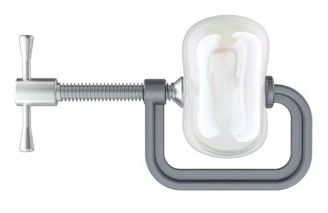 Soap bubble with squeezing C clamp. 3D rendering Stock Illustration