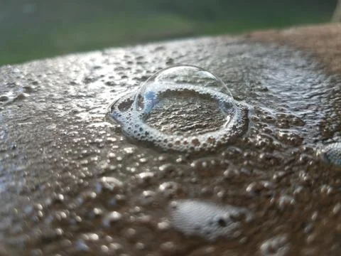 Soap bubble on a wood railing Stock Photos