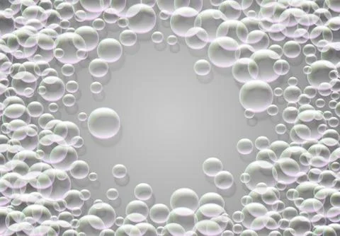Soap bubbles abstract background with rainbow colored airy foam round frame Stock Illustration