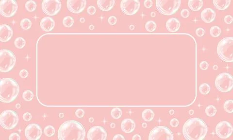 Soap bubbles background with frame. Vector abstract pink background. Stock Illustration