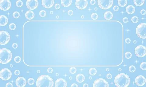 Soap bubbles background with frame. Vector abstract blue background. Illustrazione stock